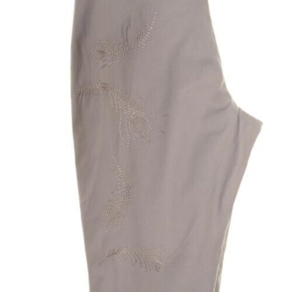 Larry Levine Womens Cropped Pants 8P Tan Khaki Empbroidered Stretchy - Picture 5 of 9